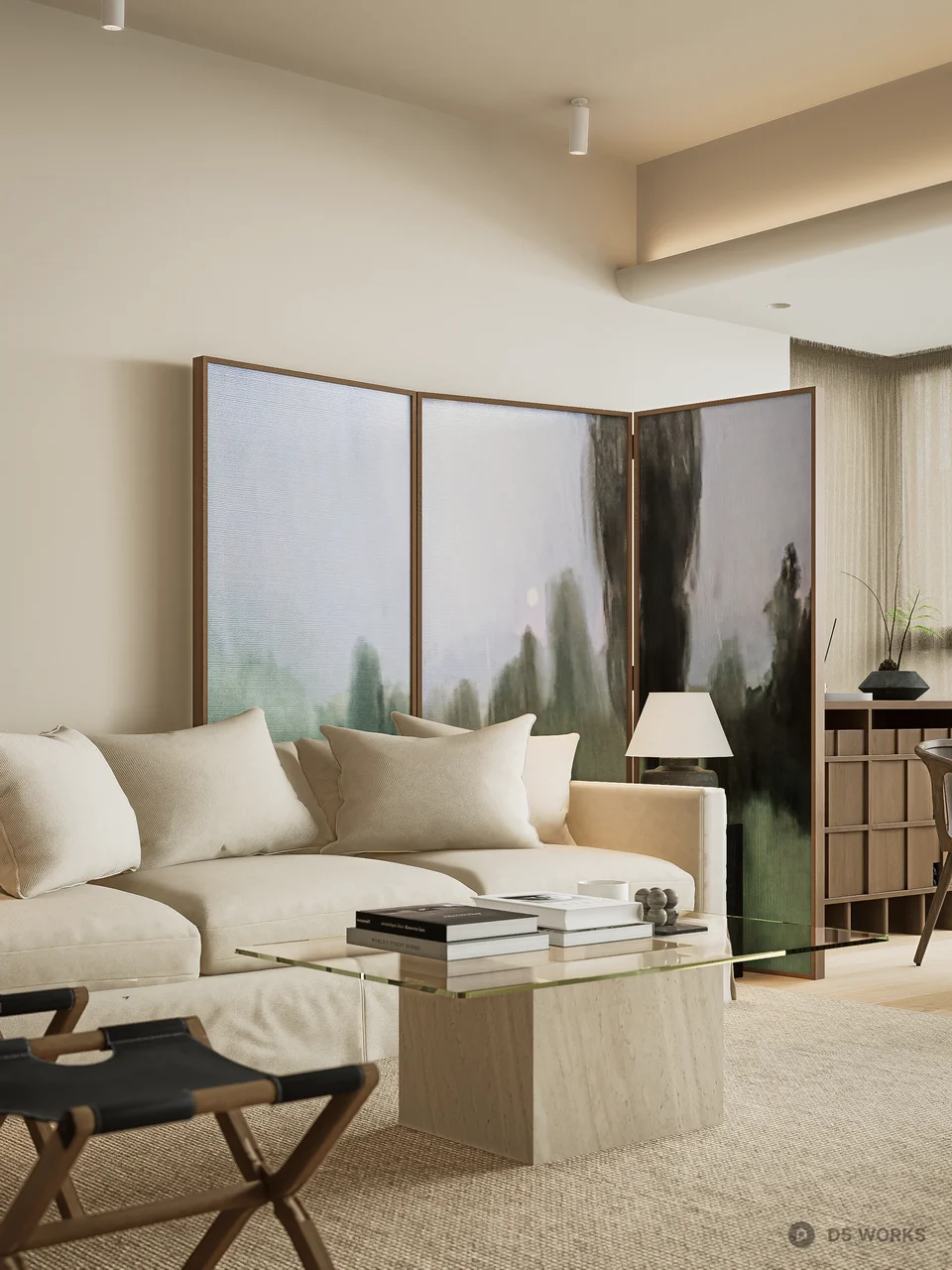 Organic Modern Living Dining Space 3d model thumbnail 7