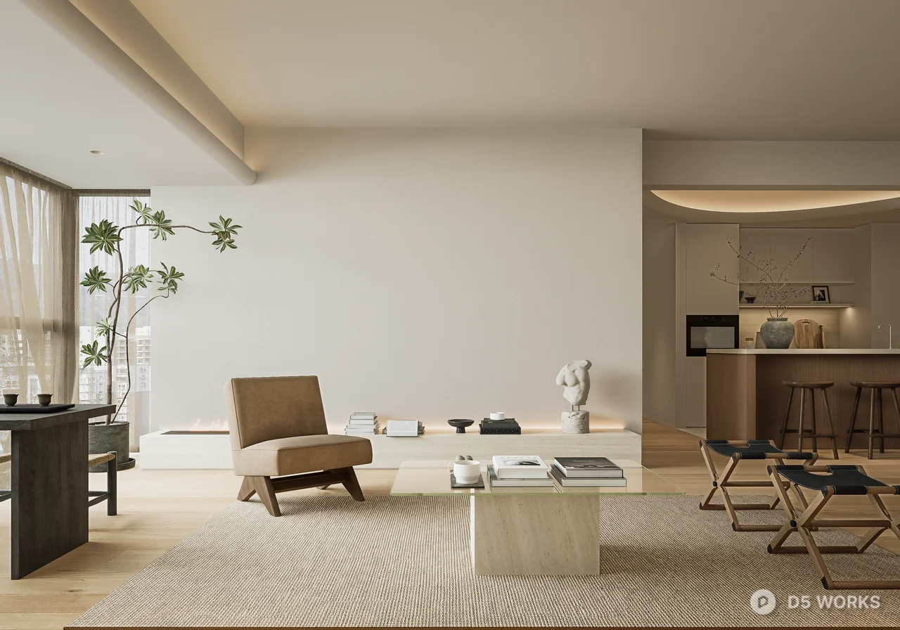 Organic Modern Living Dining Space 3d model thumbnail 5
