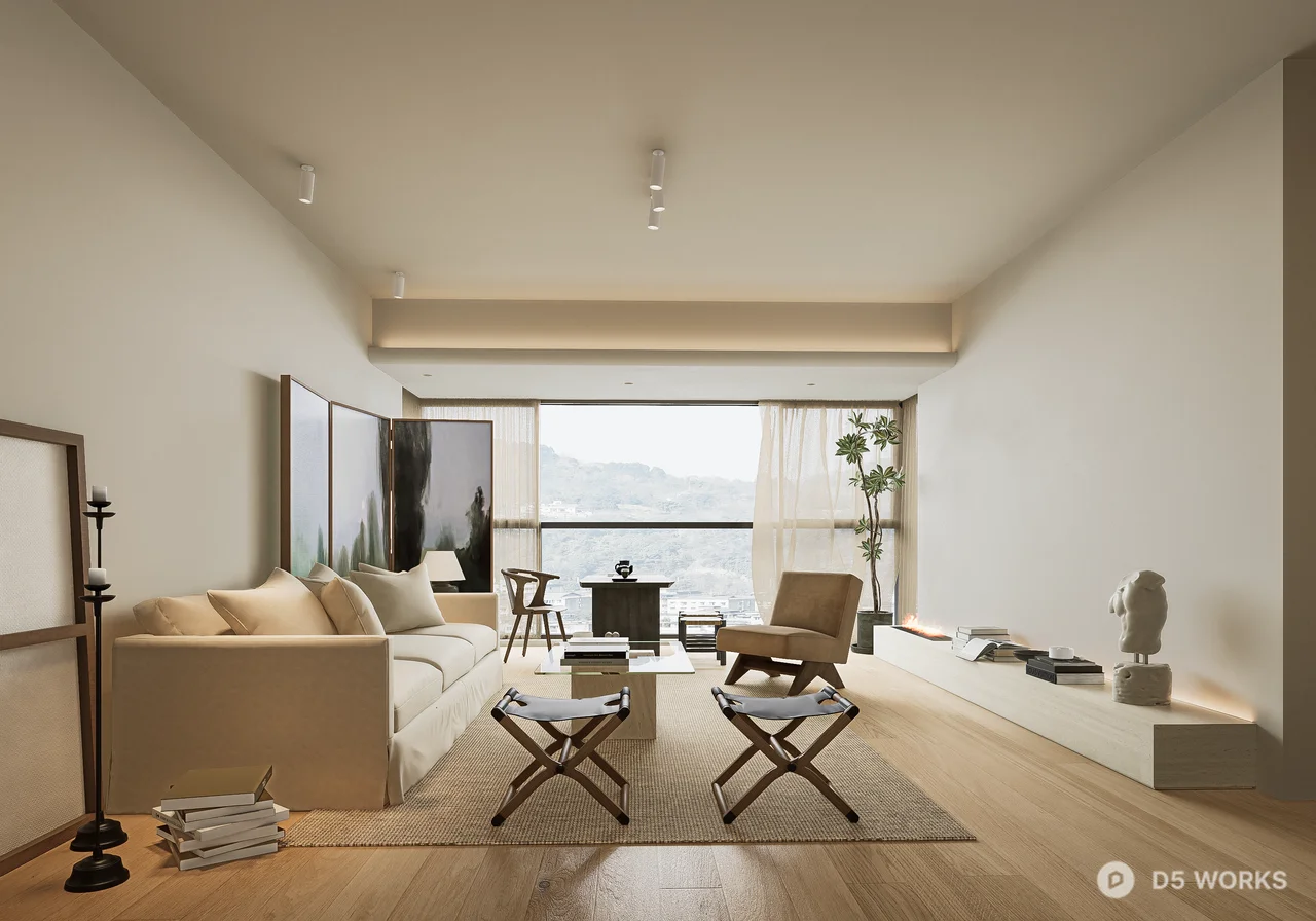 Organic Modern Living Dining Space 3d model thumbnail 3