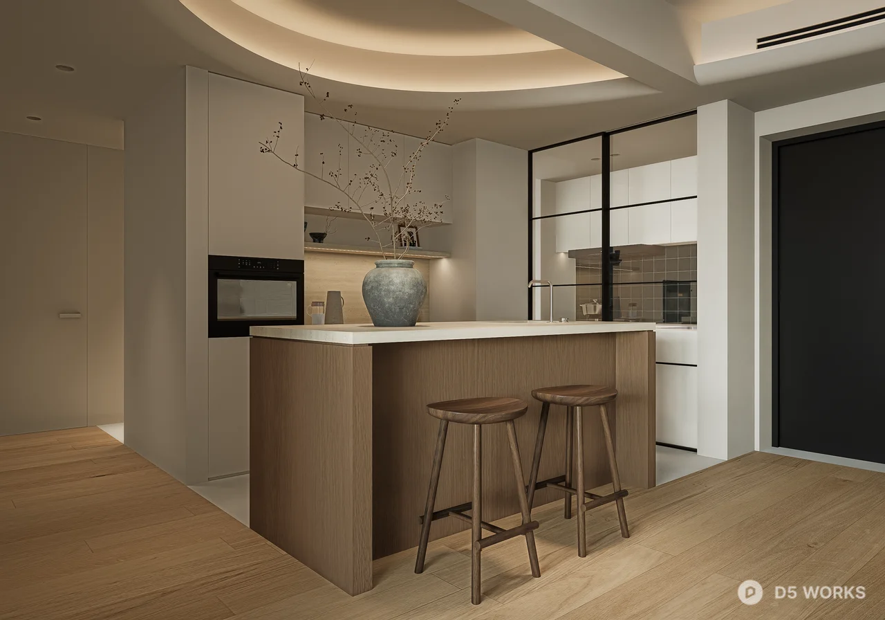 Organic Modern Living Dining Space 3d model thumbnail 6