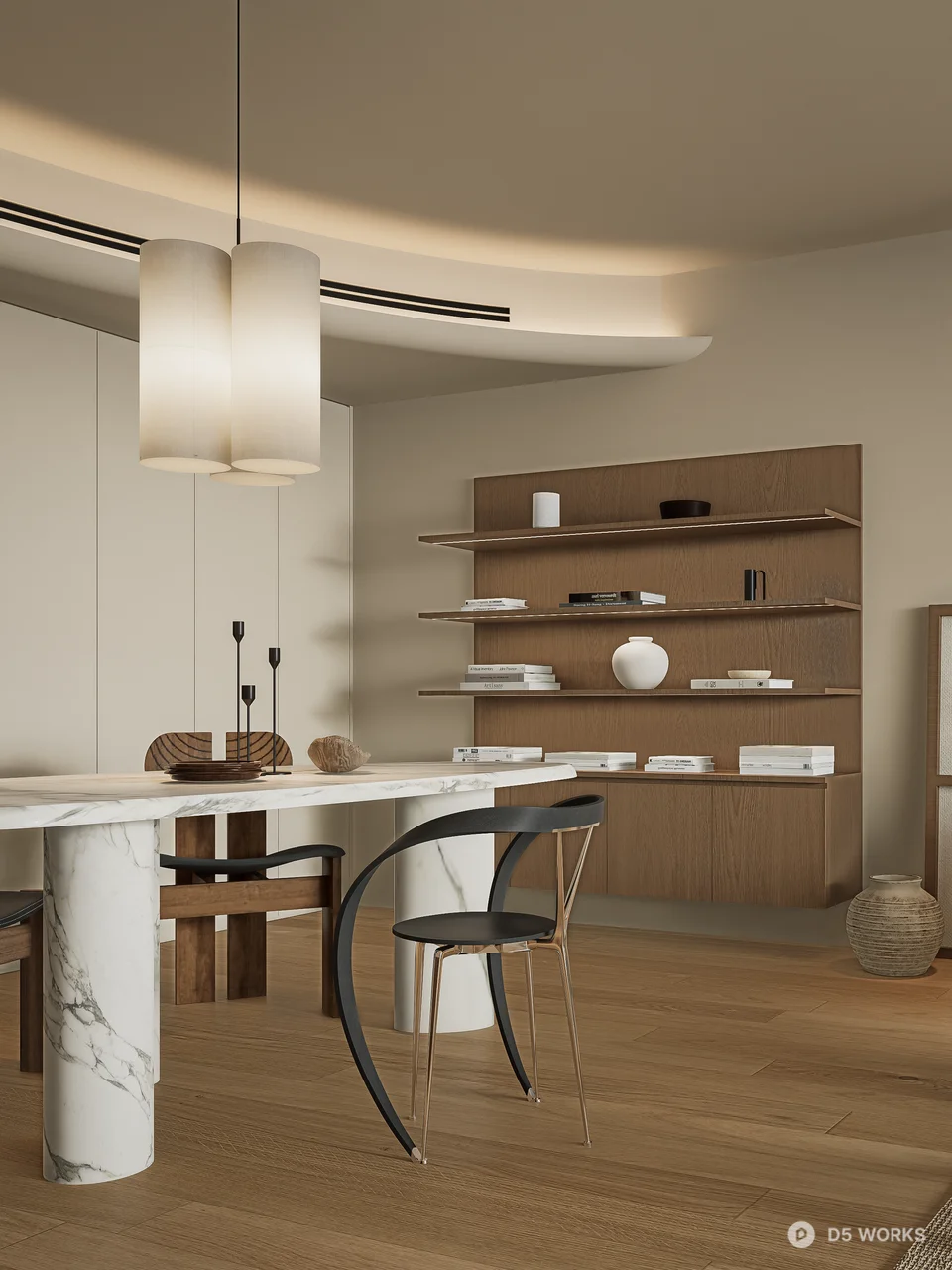 Organic Modern Living Dining Space 3d model thumbnail 2