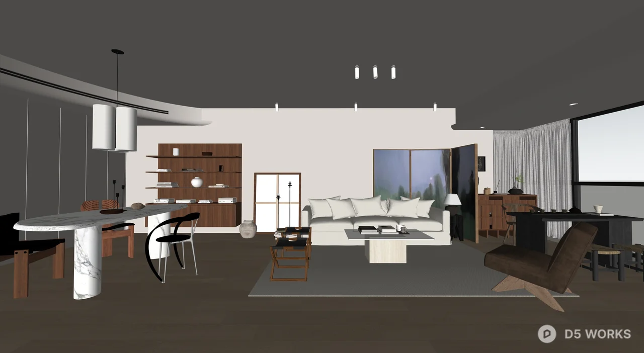 Organic Modern Living Dining Space 3d model thumbnail 9