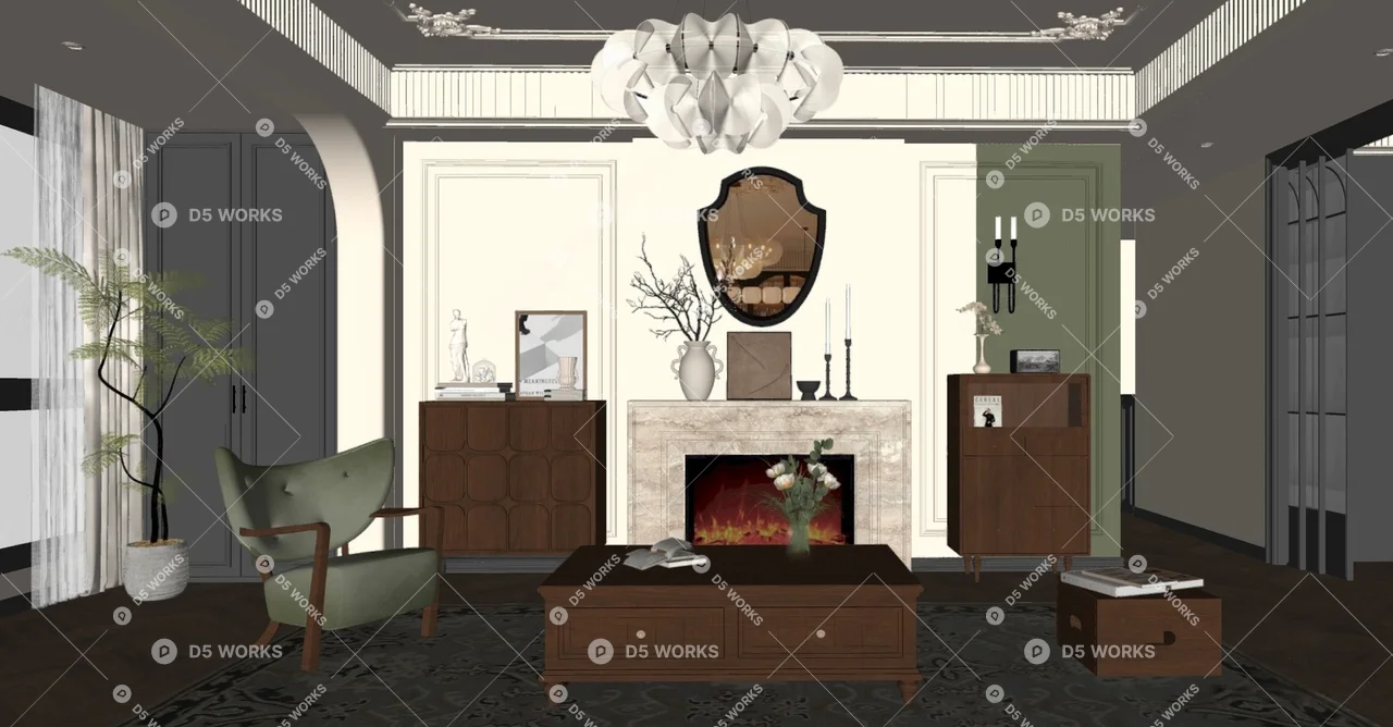 Mid-Century Modern Home Living Room 3d model thumbnail 2