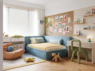 Modern Playful Children Bedroom With Soft Furnishings 3d model