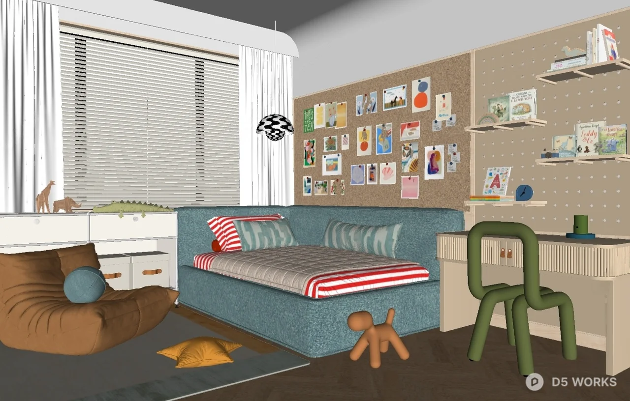 Modern Playful Children Bedroom With Soft Furnishings 3d model thumbnail 2
