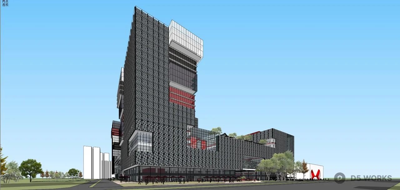 Modern Commercial Plaza With Glass Facade And Canopy 3d model thumbnail 6