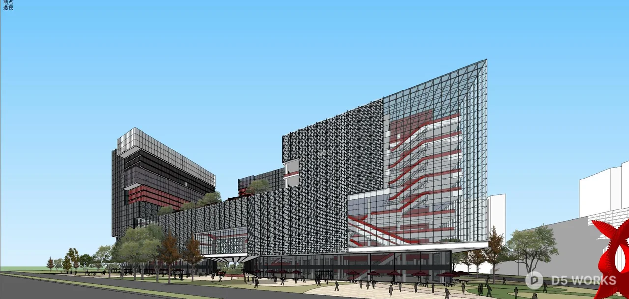 Modern Commercial Plaza With Glass Facade And Canopy 3d model thumbnail 7