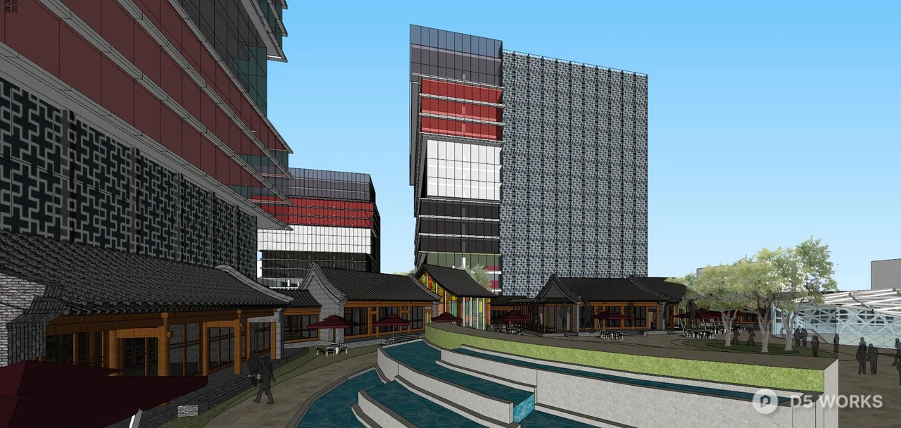 Modern Commercial Plaza With Glass Facade And Canopy 3d model thumbnail 4