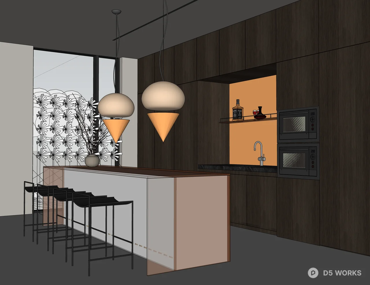 Modern Minimalist Dining Space with Bar Counter 3d model thumbnail 5
