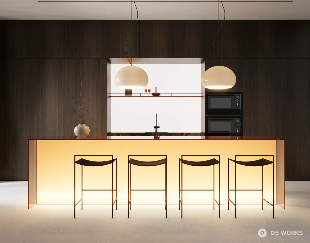 Modern Minimalist Dining Space with Bar Counter 3d model thumbnail 4