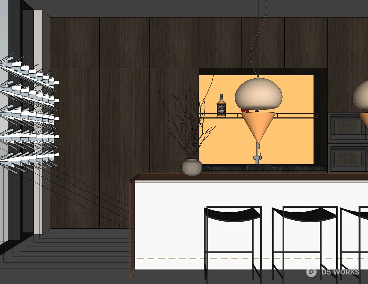 Modern Minimalist Dining Space with Bar Counter 3d model thumbnail 3