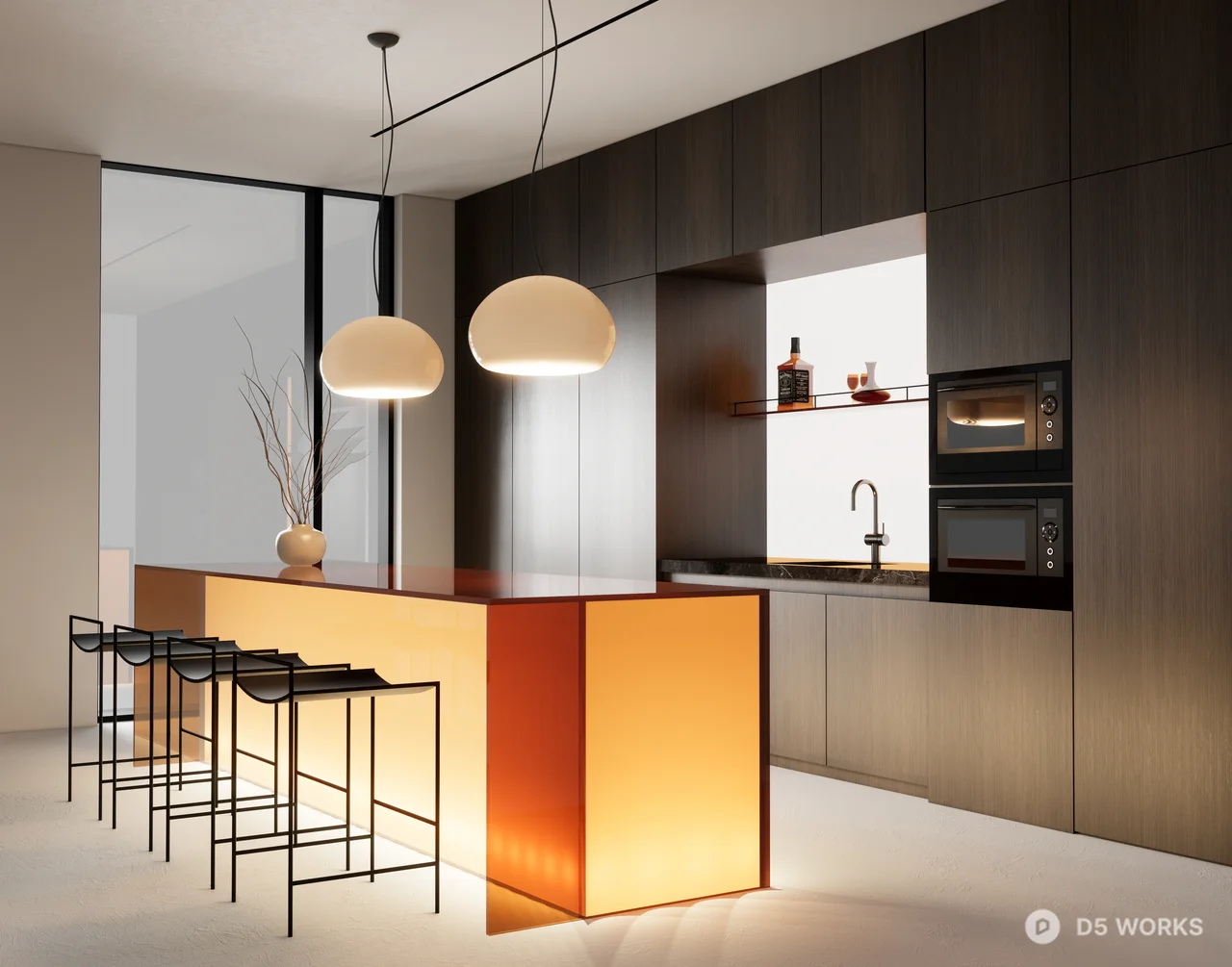 Modern Minimalist Dining Space with Bar Counter 3d model thumbnail 2