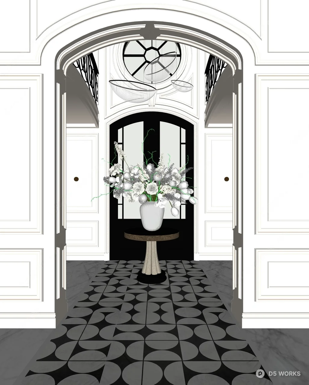 Classic Archway Entrance With Geometric Tile Floor And Floral Centerpiece 3d model thumbnail 2