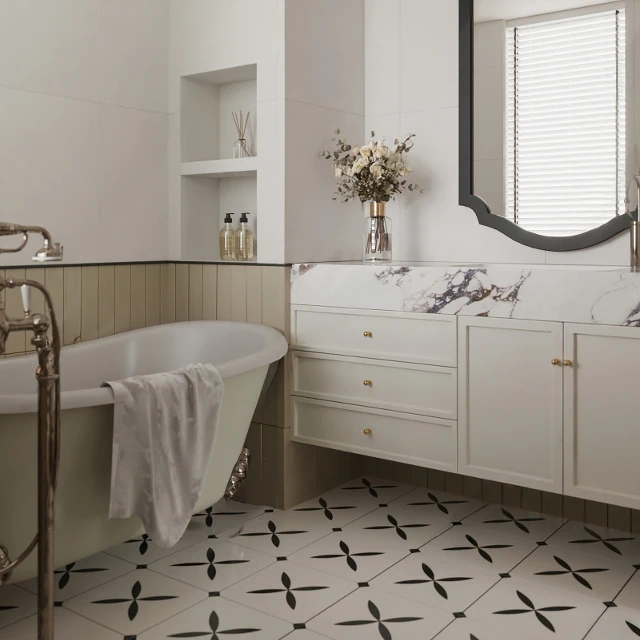Elegant Neoclassical Bathroom Interior Scene 3d model