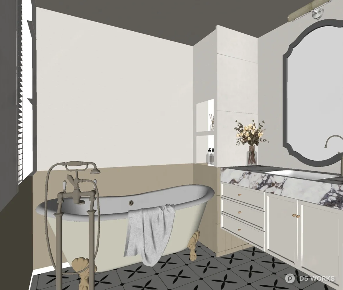 Elegant Neoclassical Bathroom Interior Scene 3d model thumbnail 3