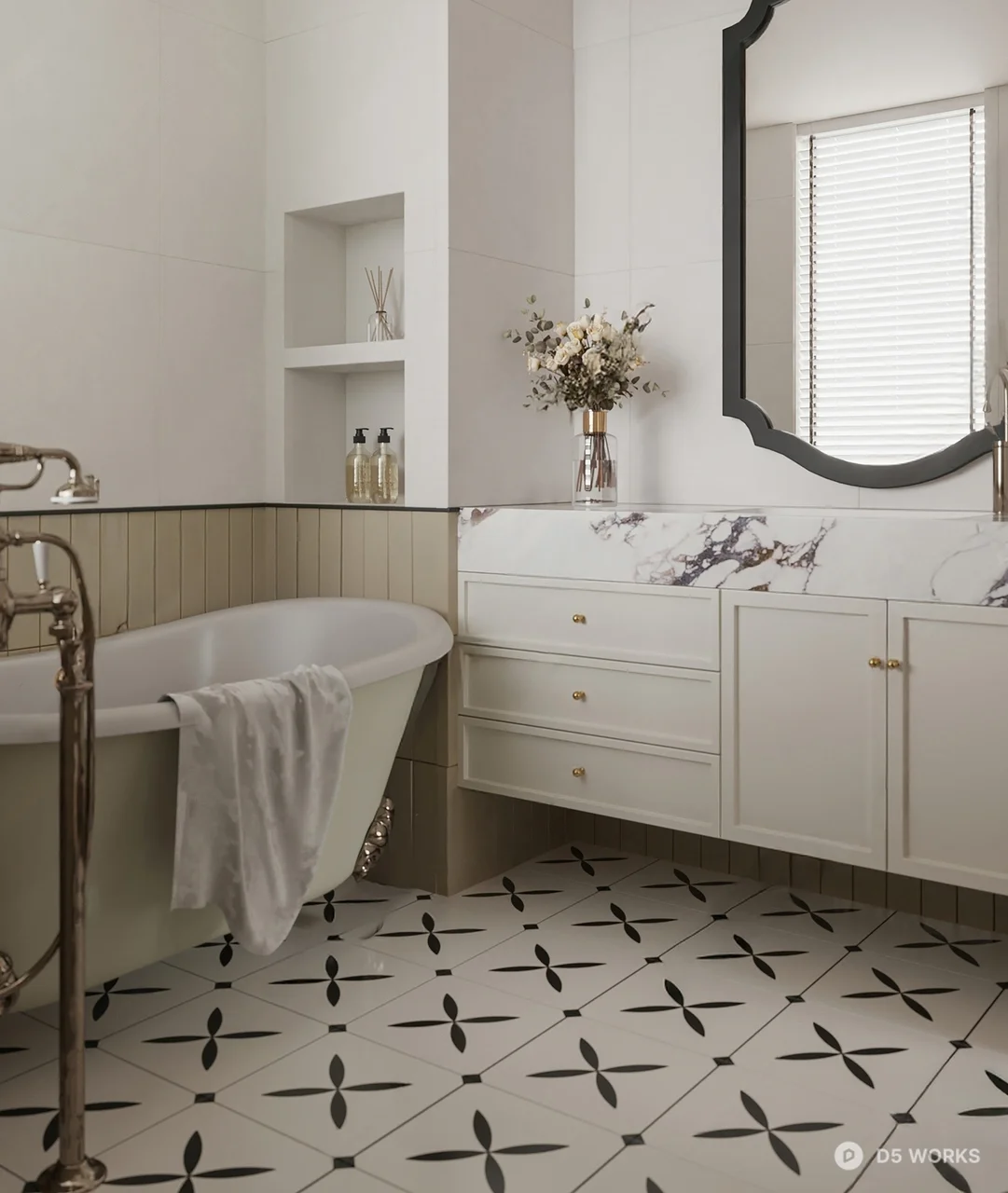 Elegant Neoclassical Bathroom Interior Scene 3d model - Image 1