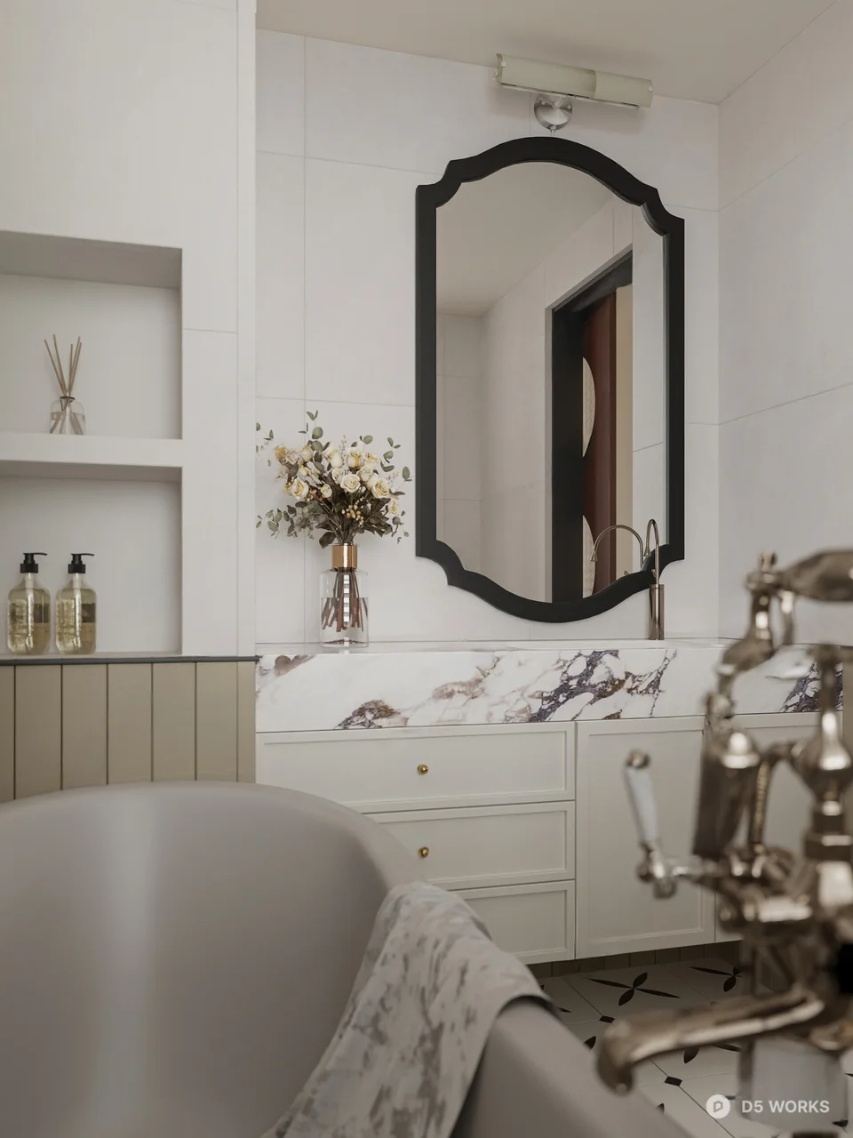 Elegant Neoclassical Bathroom Interior Scene 3d model thumbnail 2