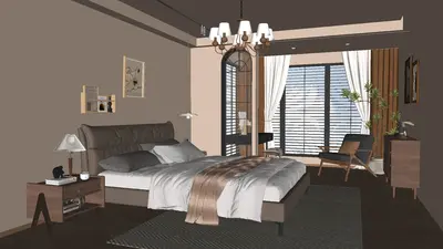 Modern Minimalist Bedroom with Ambient Lighting 3d model