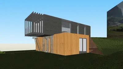 Modern Modular Villa with Wood and Metal Facade 3d model