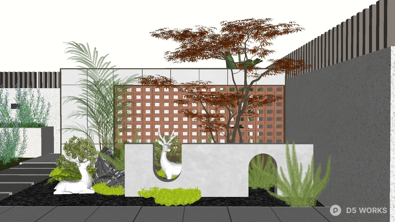 Modern Minimalist Villa Courtyard Garden 3d model - Image 1