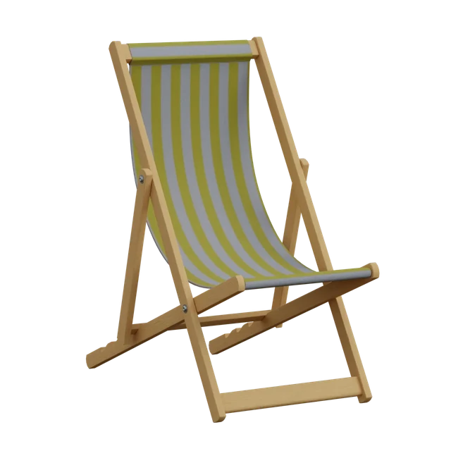 Classic Striped Wooden Deck Chair 3d model