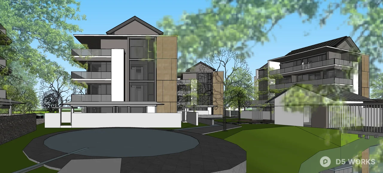 Lakeside Resort Architecture At Dusk 3d model thumbnail 5