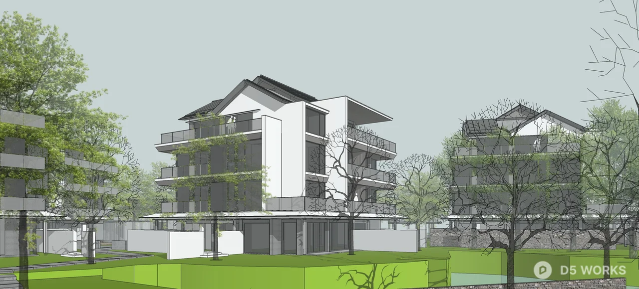 Lakeside Resort Architecture At Dusk 3d model thumbnail 3