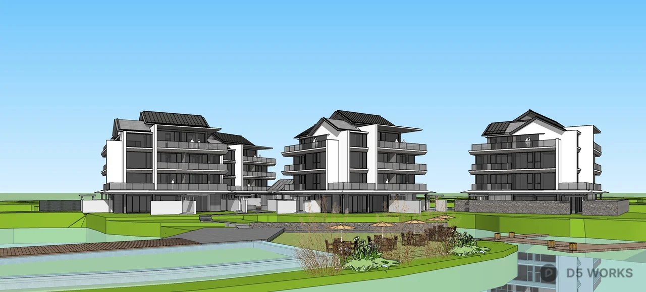 Lakeside Resort Architecture At Dusk 3d model thumbnail 7
