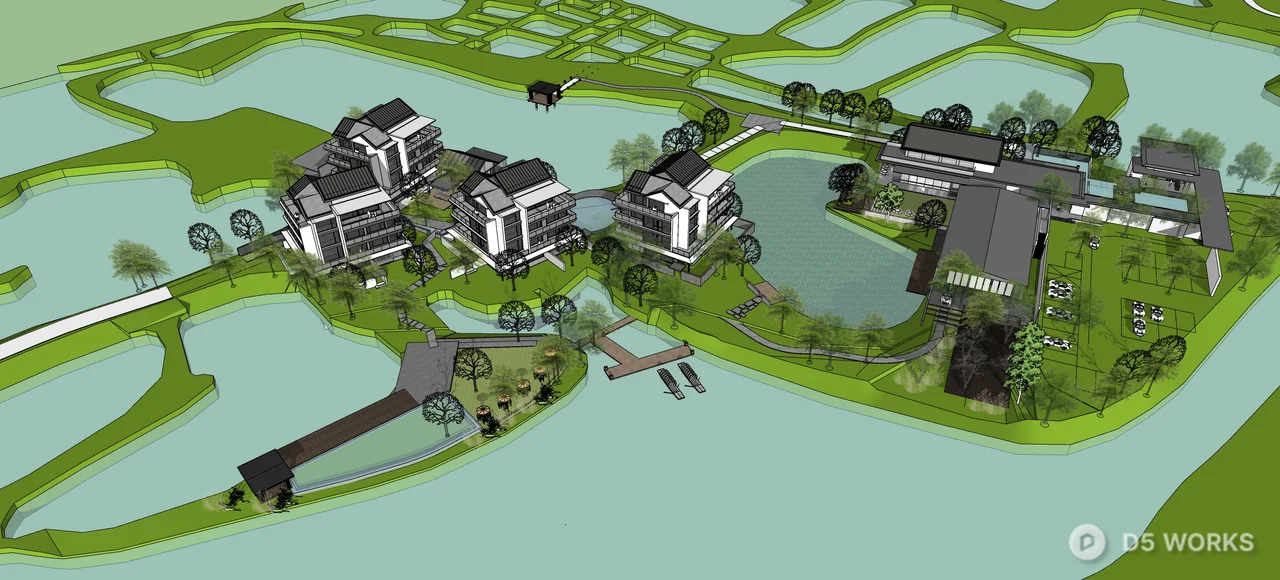 Lakeside Resort Architecture At Dusk 3d model thumbnail 4