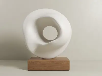 Minimalist White Sculptural Object On Wooden Base 3d model