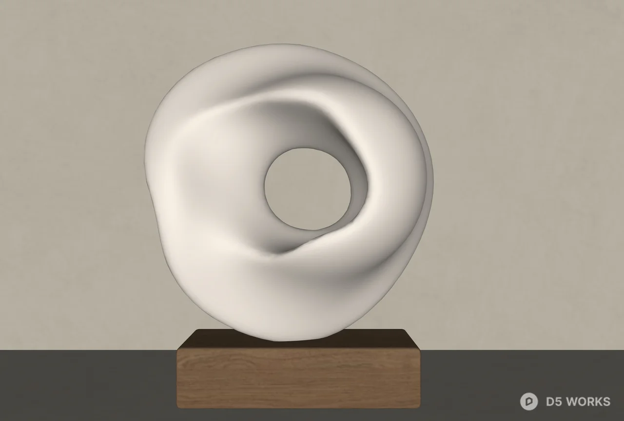 Minimalist White Sculptural Object On Wooden Base 3d model thumbnail 3