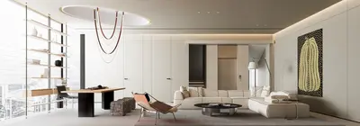 Minimalist Living Room with Art Wall and Curved Sofa 3d model