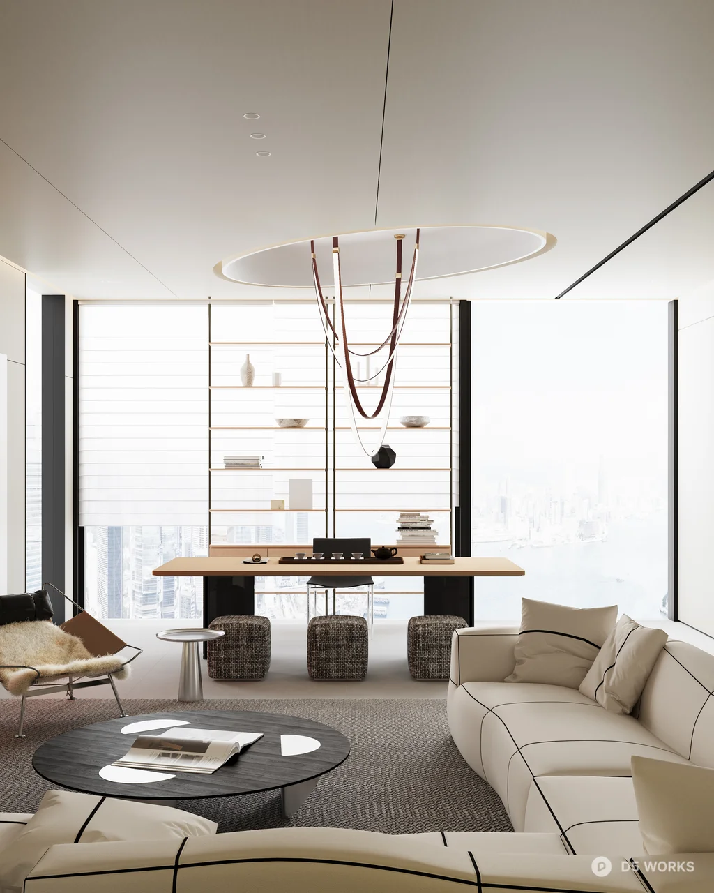 Minimalist Living Room with Art Wall and Curved Sofa 3d model thumbnail 4