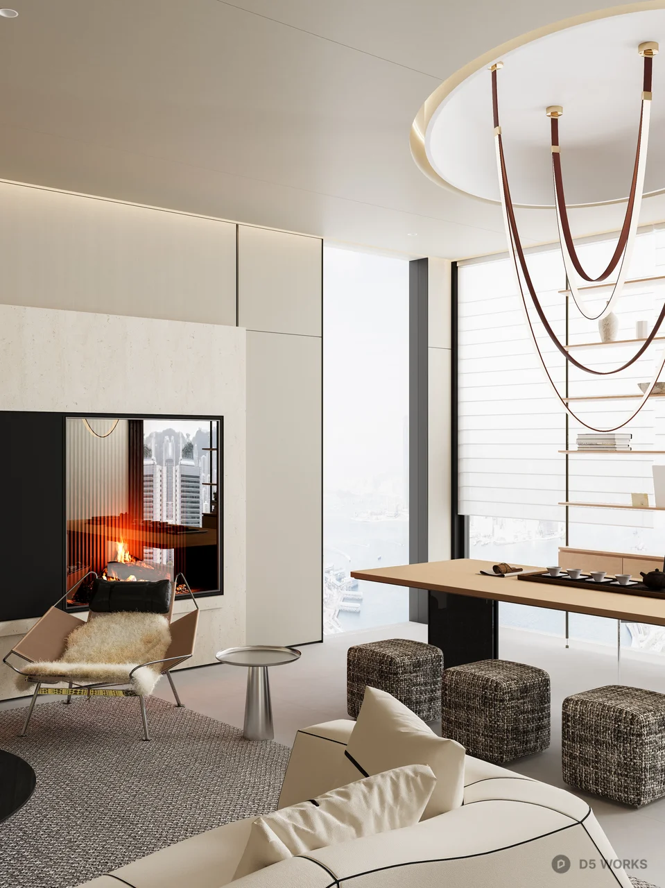 Minimalist Living Room with Art Wall and Curved Sofa 3d model thumbnail 7