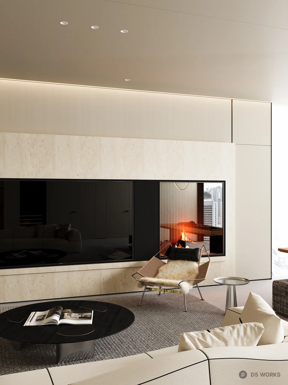 Minimalist Living Room with Art Wall and Curved Sofa 3d model thumbnail 9
