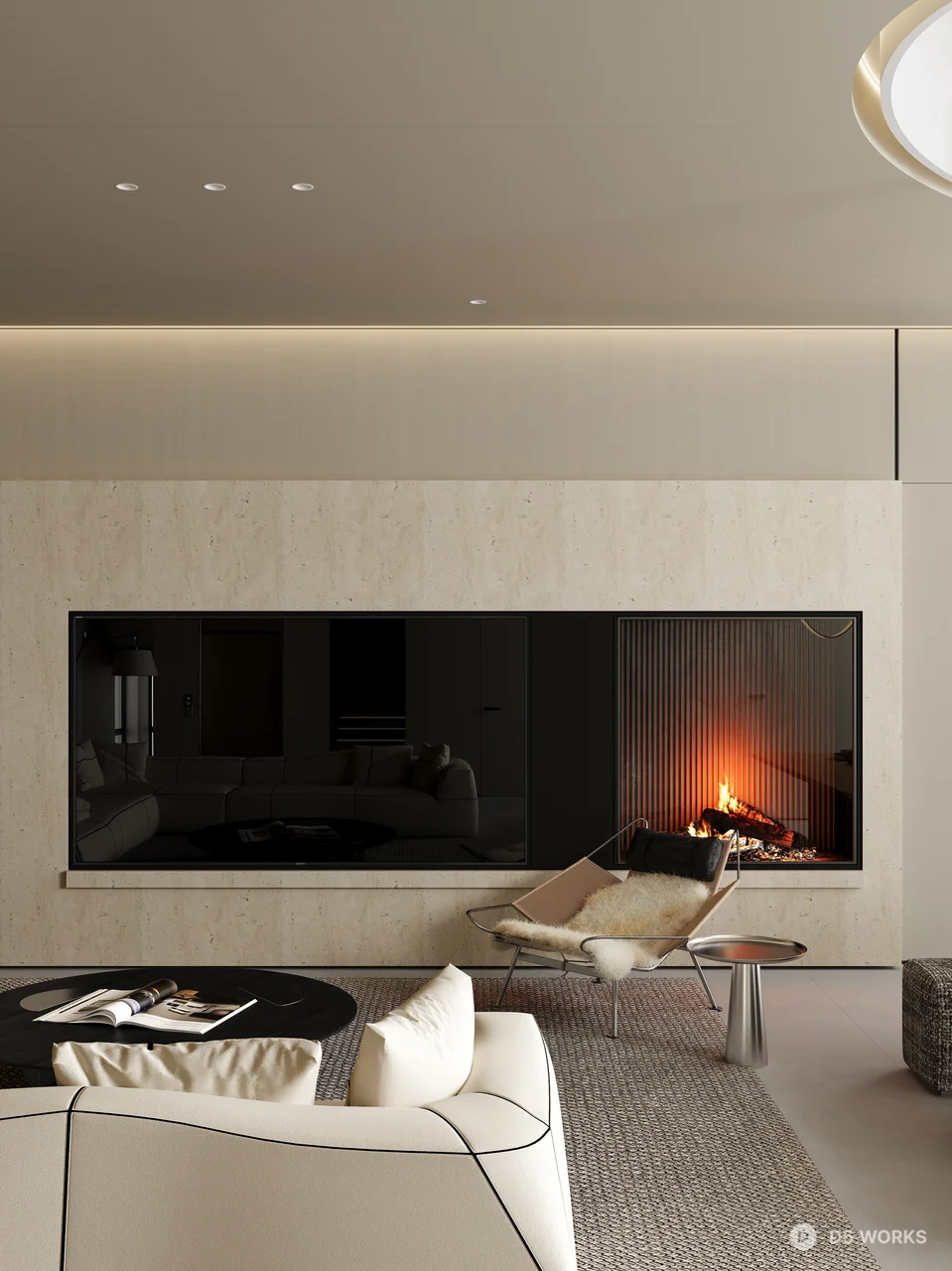 Minimalist Living Room with Art Wall and Curved Sofa 3d model thumbnail 10