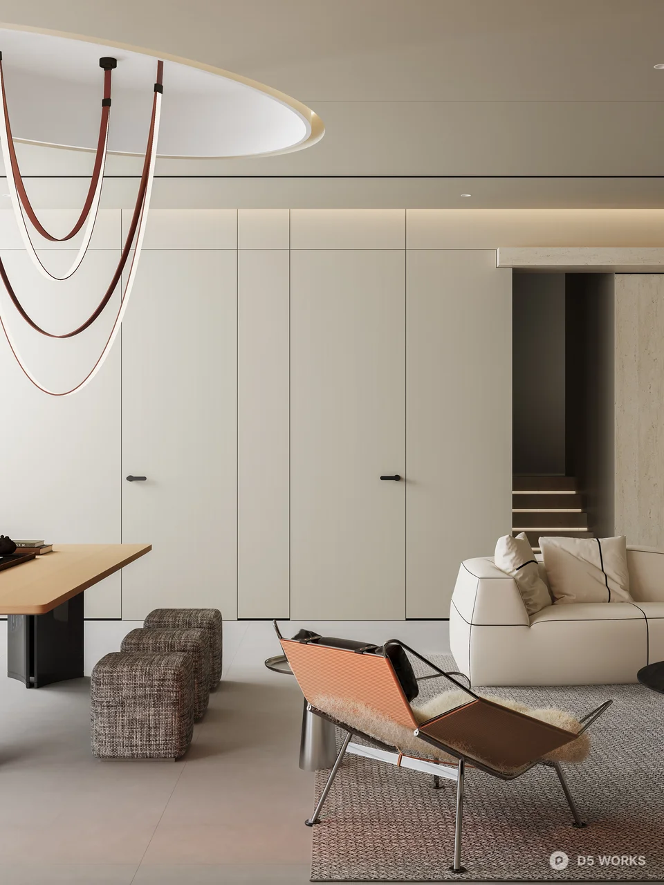 Minimalist Living Room with Art Wall and Curved Sofa 3d model thumbnail 3