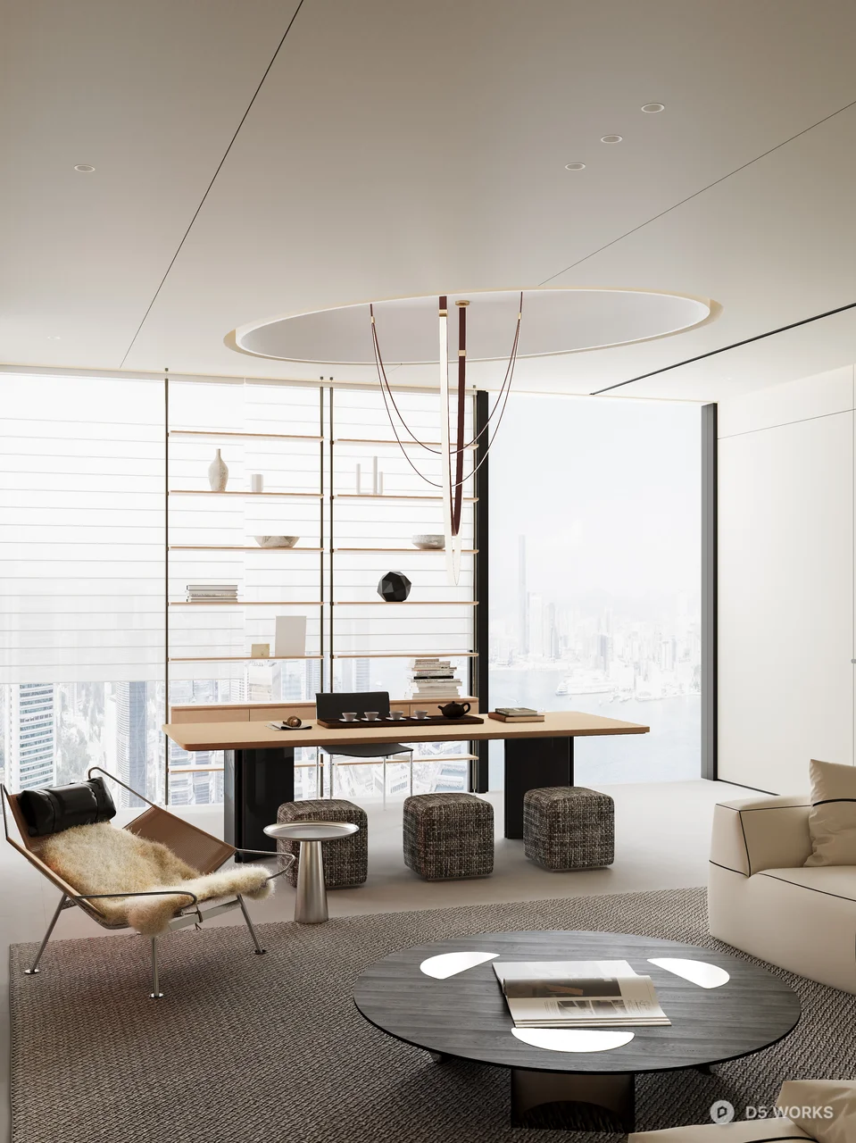 Minimalist Living Room with Art Wall and Curved Sofa 3d model thumbnail 5