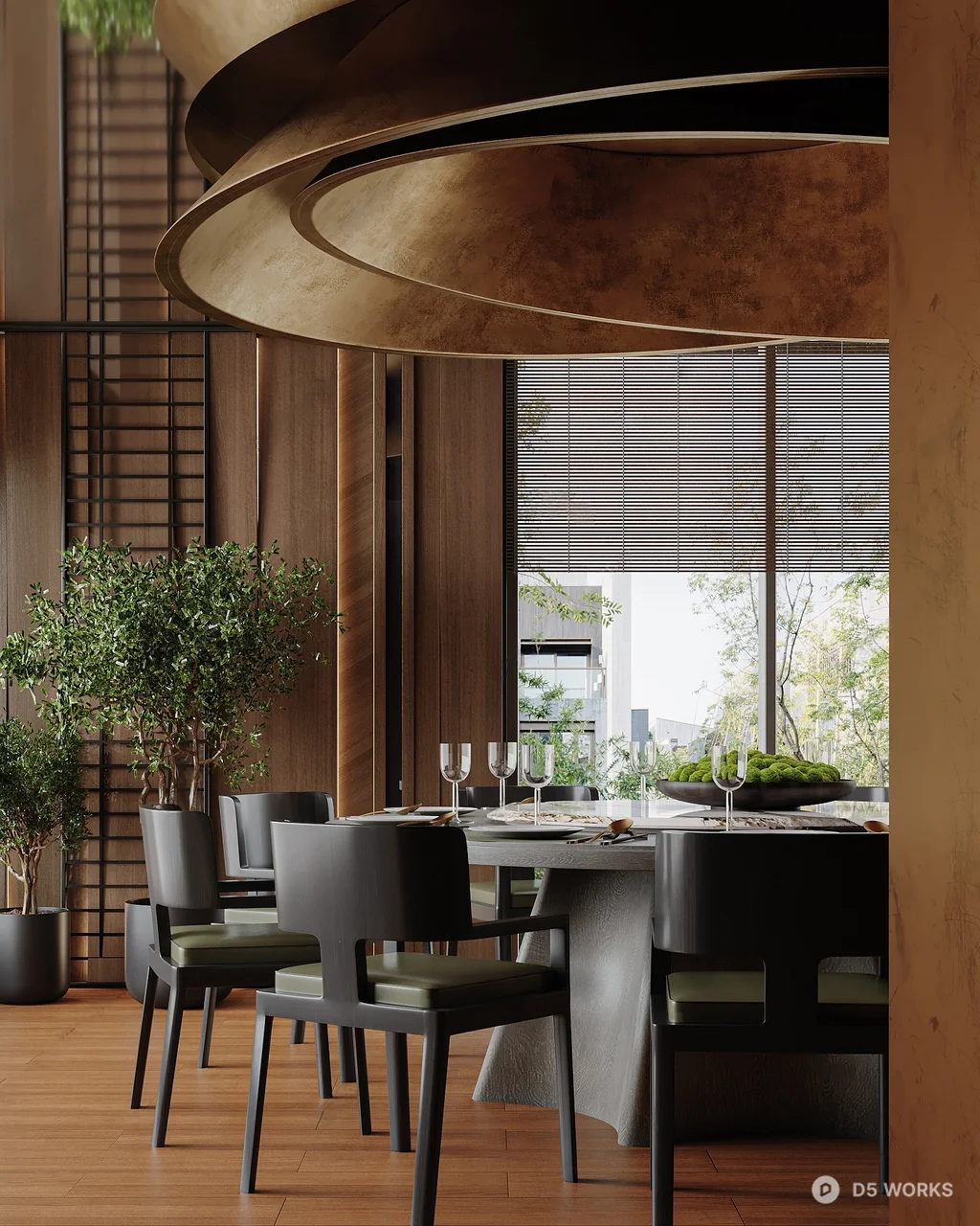 Modern Wooden Private Dining Room with Curved Ceiling 3d model - Image 1
