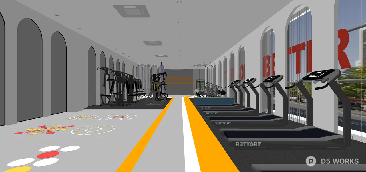 Modern Fitness Gym With Treadmills And Equipment 3d model thumbnail 4