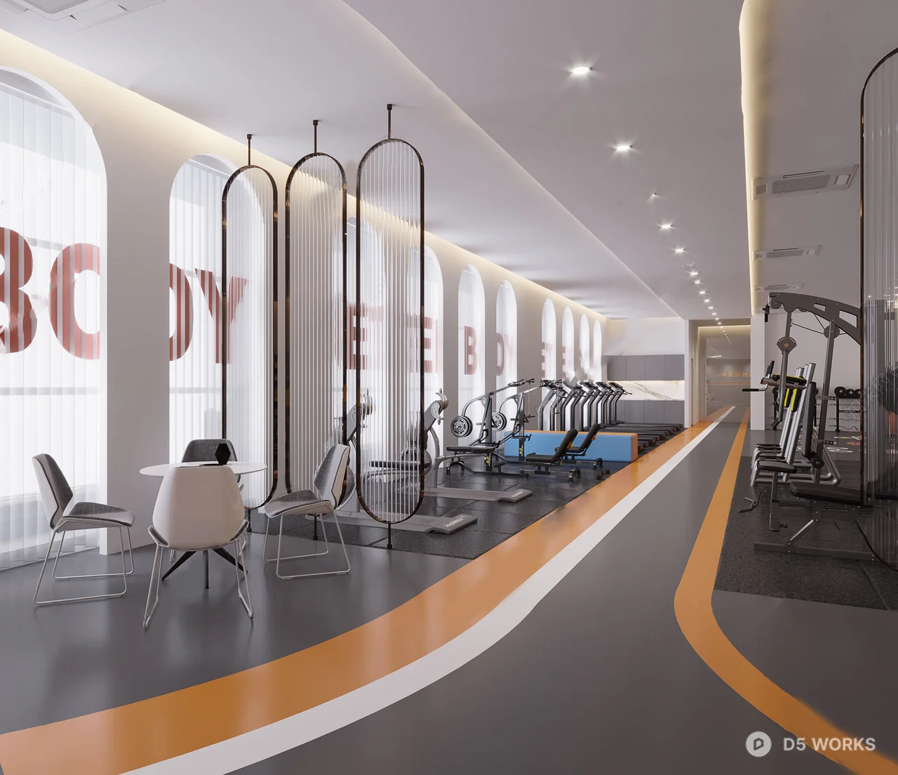 Modern Fitness Gym With Treadmills And Equipment 3d model thumbnail 3