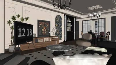 Mid Century Modern Living Dining Space 3d model