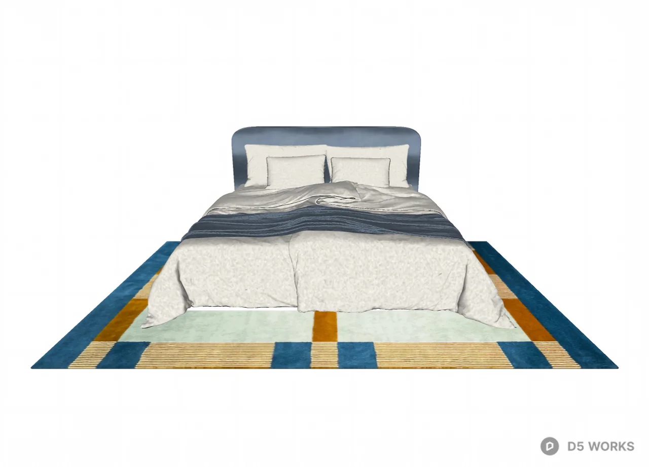 Modern Upholstered Bed with Geometric Pattern Rug 3d model thumbnail 2