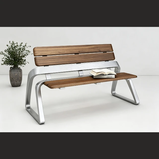 Modern Industrial Wood and Metal Park Bench 3d model