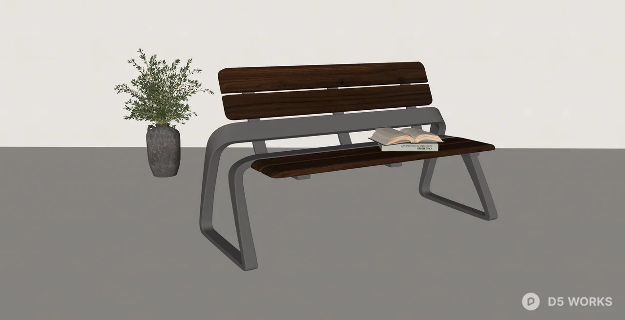 Modern Industrial Wood and Metal Park Bench 3d model thumbnail 2