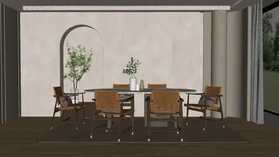 Minimalist Dining Room with Arched Wall Feature 3d model