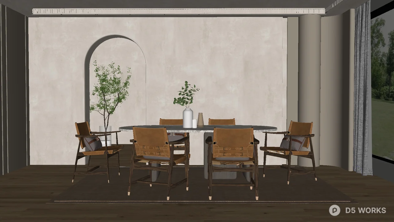 Minimalist Dining Room with Arched Wall Feature 3d model thumbnail 2