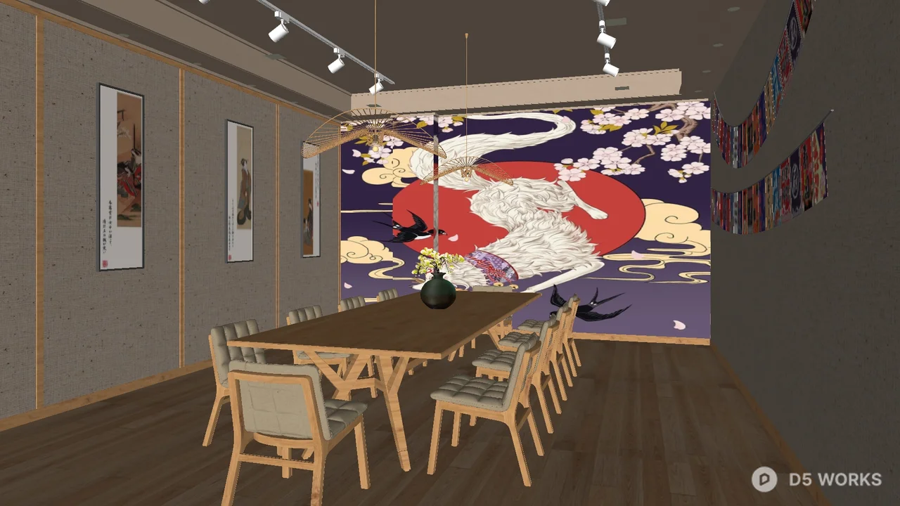 Japanese Style Tea Room With Wall Mural 3d model - Image 1