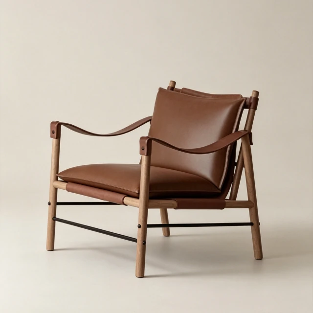 Mid-Century Modern Leather Safari Lounge Chair 3d model