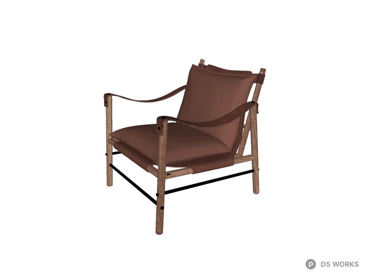 Mid-Century Modern Leather Safari Lounge Chair 3d model thumbnail 2